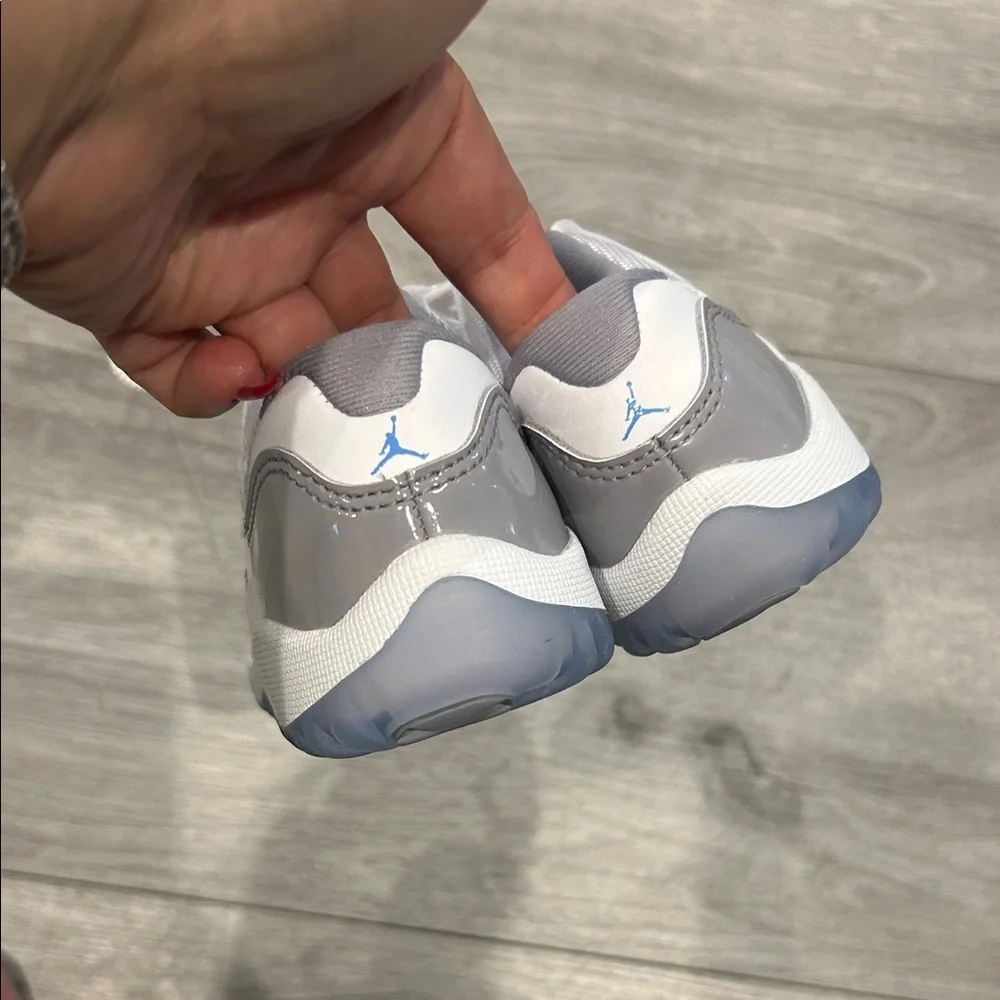 NWOT Nike Kids Air Jordan Retro 11 Low - Grey and White with Ice Blue Sole